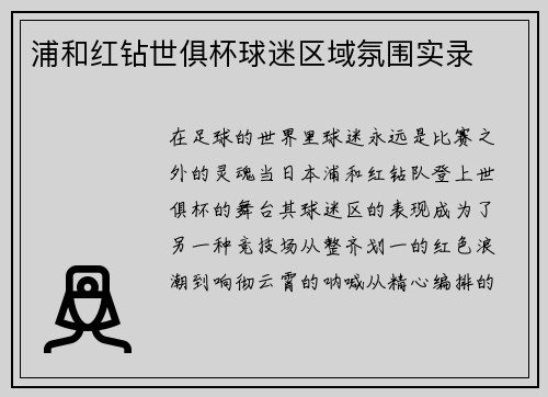 浦和红钻世俱杯球迷区域氛围实录