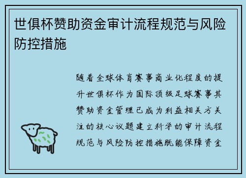 世俱杯赞助资金审计流程规范与风险防控措施
